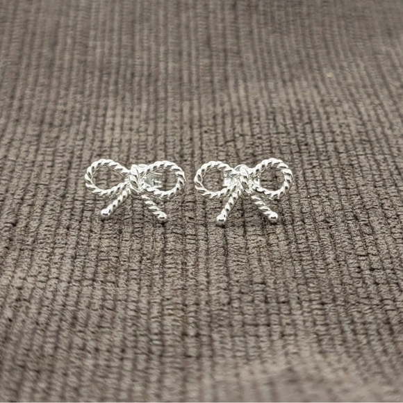 Sterling Silver Rope Bow Stud Earrings - Picture 1 of 8